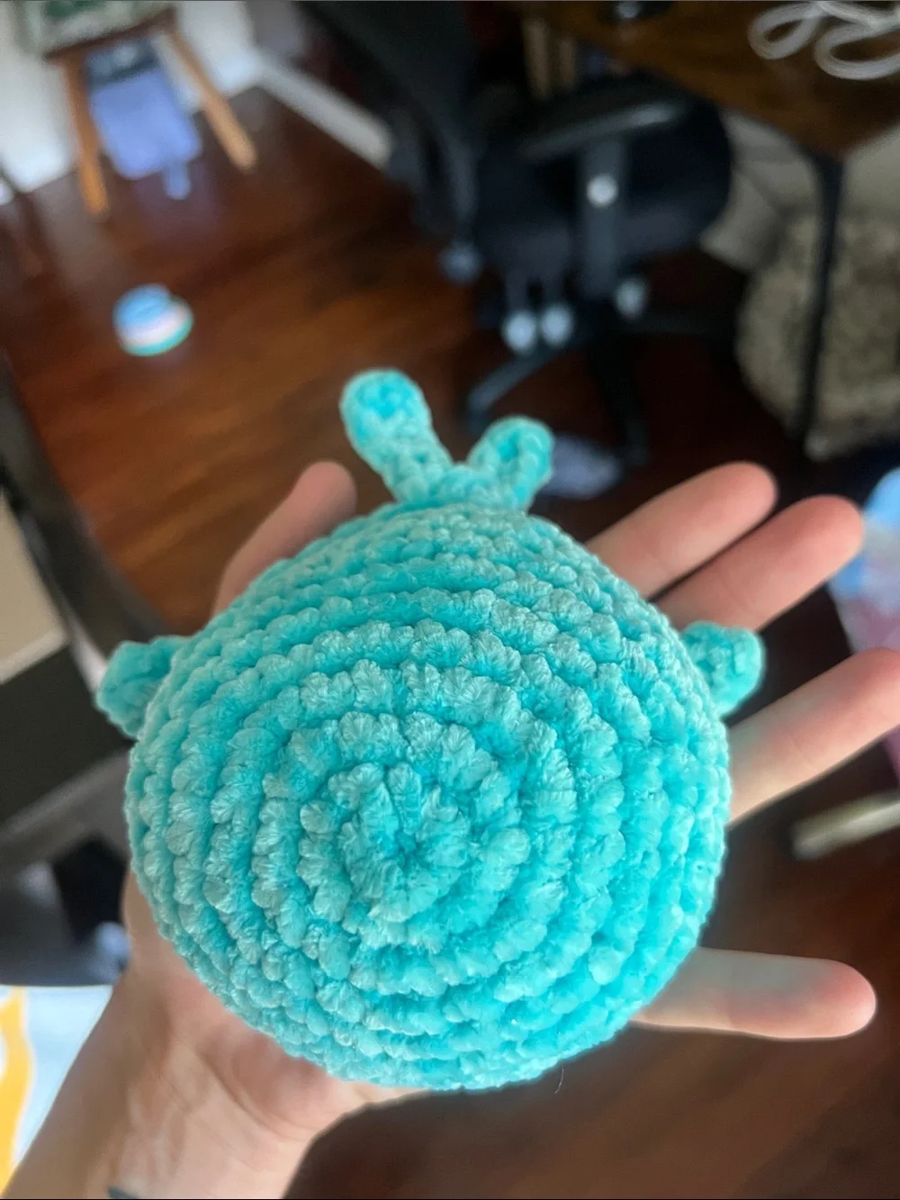 Crochet turquoise & white whale plush